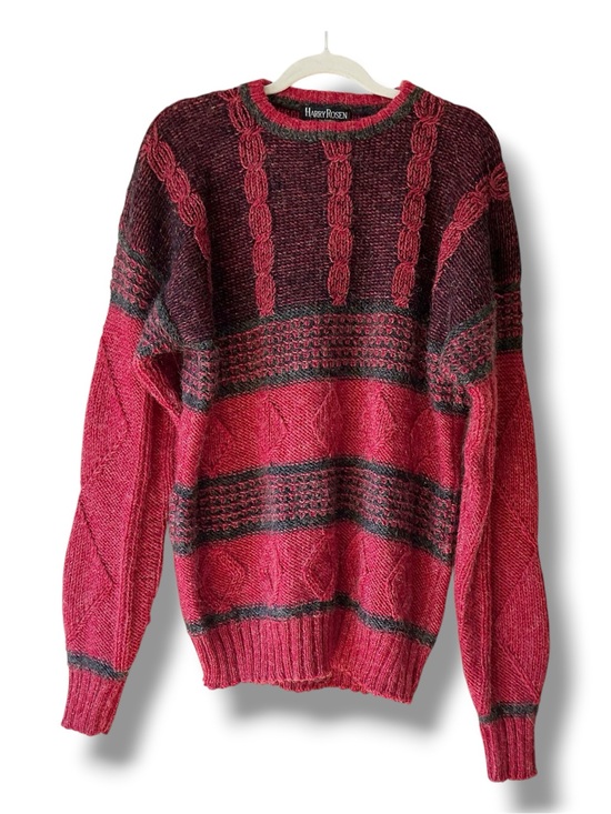 Harry Rosen Other - Vintage Harry Rosen Wool & Mohair Blend Cable Knit Sweater in Red & Black Size L